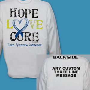 Personalized Hope Love Cure Down Syndrome Awareness Long Sleeve Shirt
