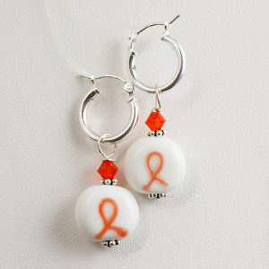 Orange Awareness Ribbon Silver Earrings