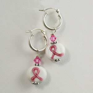 Pink Awareness Ribbon Silver Earrings