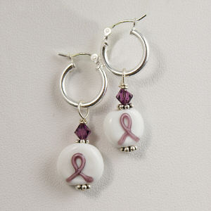 Purple Awareness Ribbon Silver Earrings
