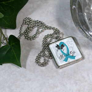 Teal Ribbon Butterfly Necklace