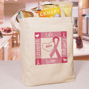 Ribbon of Heart - Breast Cancer Awareness Personalized Canvas Tote Bag