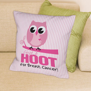 Give a Hoot Breast Cancer Throw Pillow