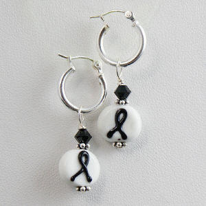 Black Awareness Ribbon Silver Earrings