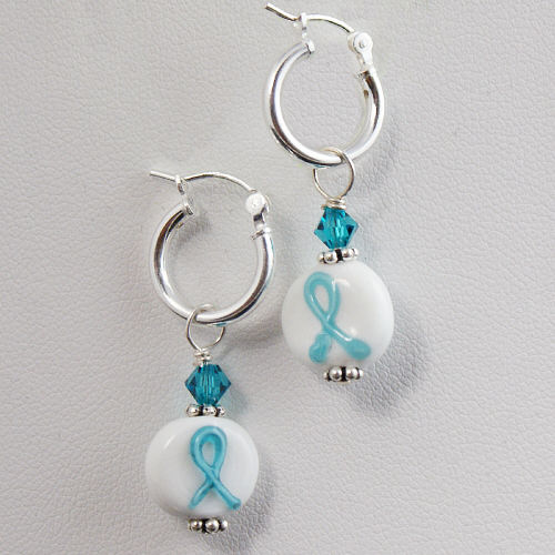 Teal Ribbon Cancer Awareness Sterling Silver Earrings