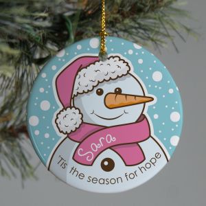 Pink Ribbon Snowman Ornament