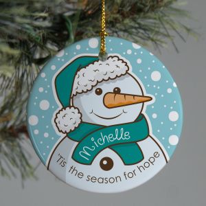 Teal Ribbon Snowman Ornament