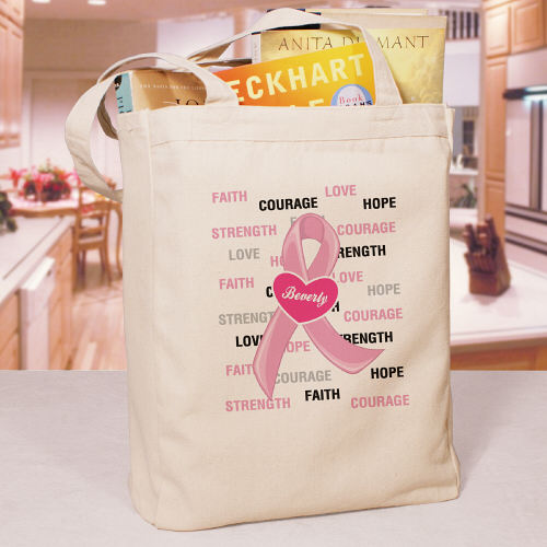 Hope and Love Breast Cancer Awareness Canvas Tote Bag
