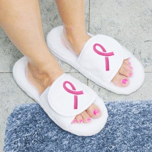 Pink Ribbon White Slippers