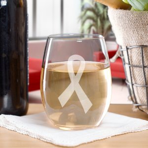 Awareness Ribbon Stemless Wine Glass