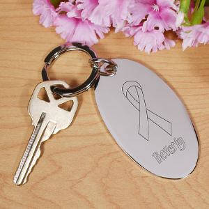 Hope Ribbon Silver Key Chain