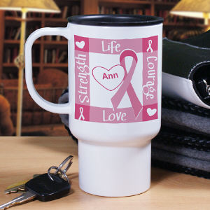 Personalized Breast Cancer Awareness Travel Mug