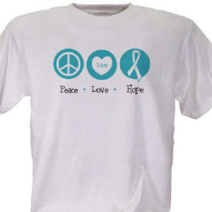 Peace, Love, Hope Cervical Cancer Awareness T-Shirt | MyWalkGear.com